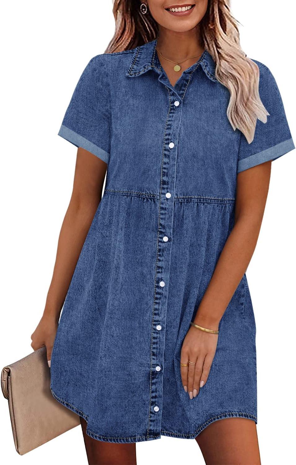 Flowy Denim Charm: Exploring GRAPENT's Babydoll Tiered Dress