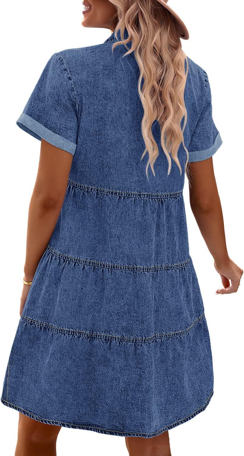 Flowy Denim Charm: Exploring GRAPENT's Babydoll Tiered Dress