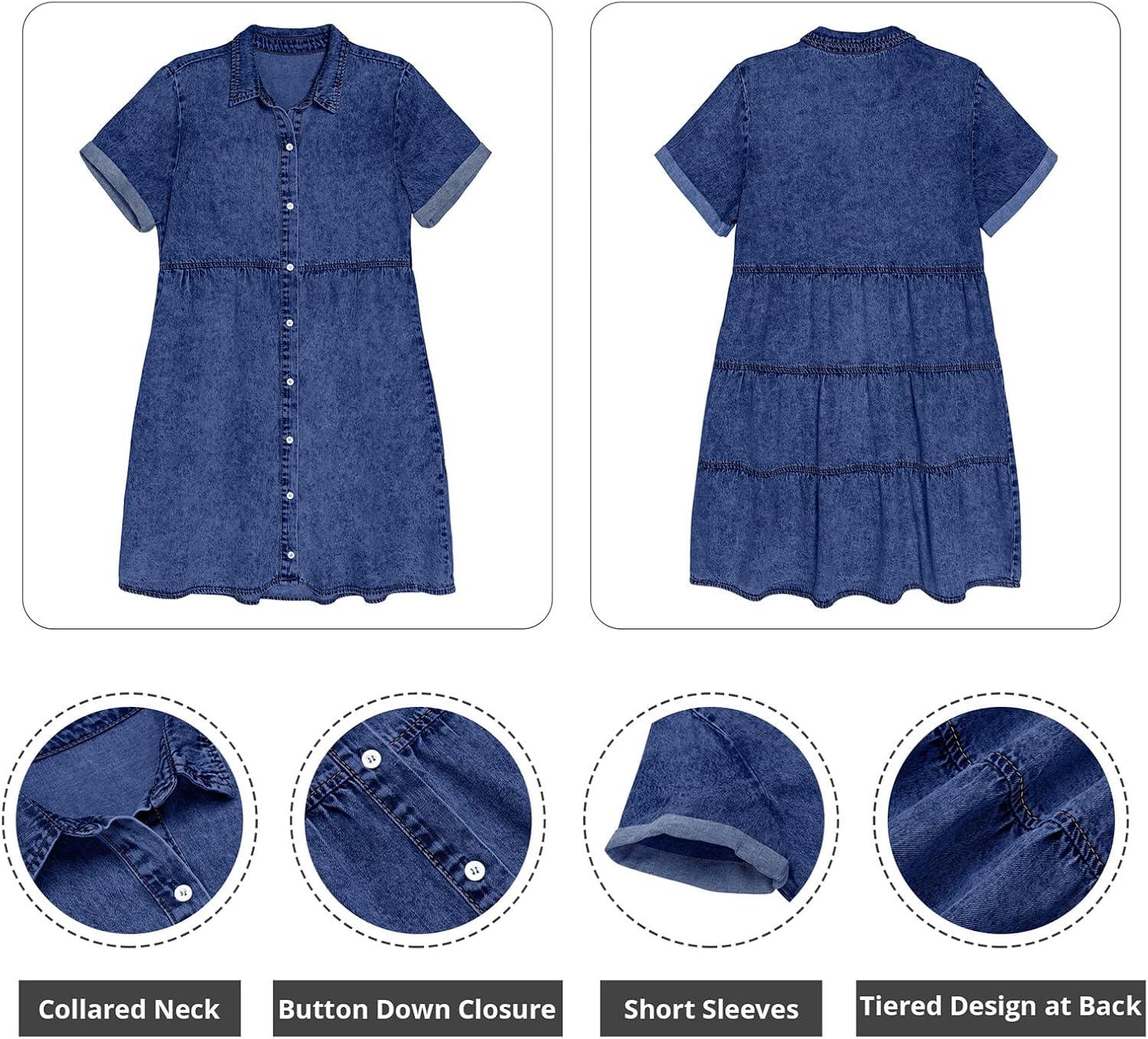 Flowy Denim Charm: Exploring GRAPENT's ‍Babydoll Tiered Dress