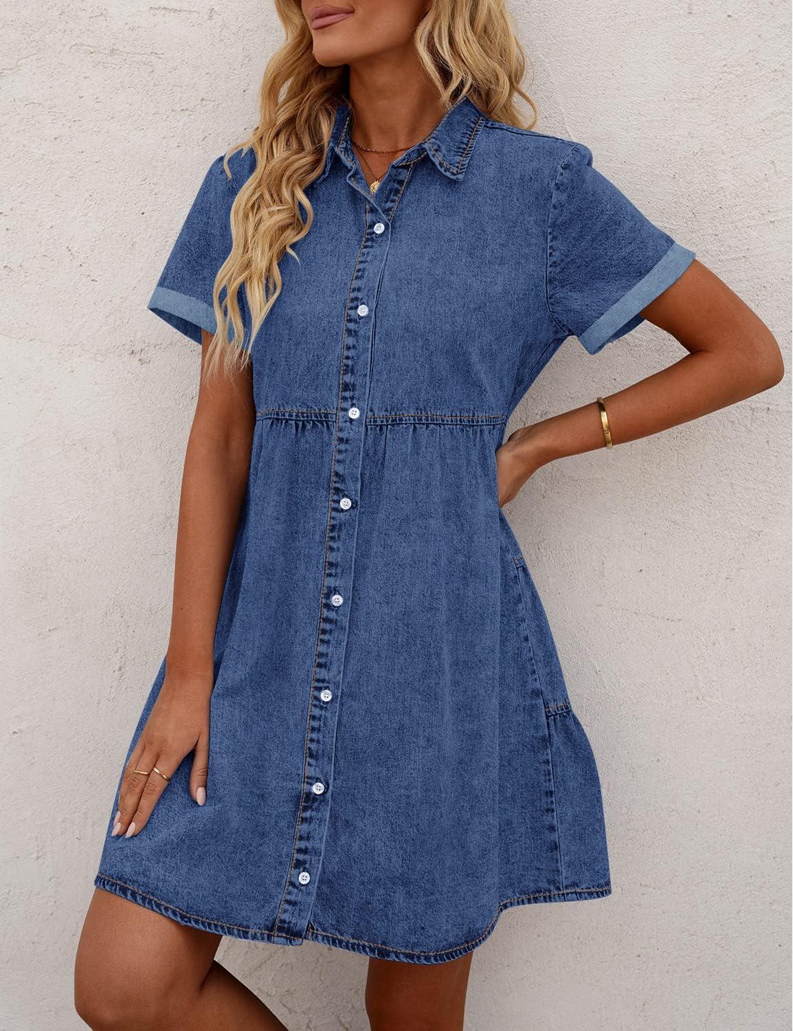 Flowy Denim Charm: Exploring GRAPENT's Babydoll Tiered Dress