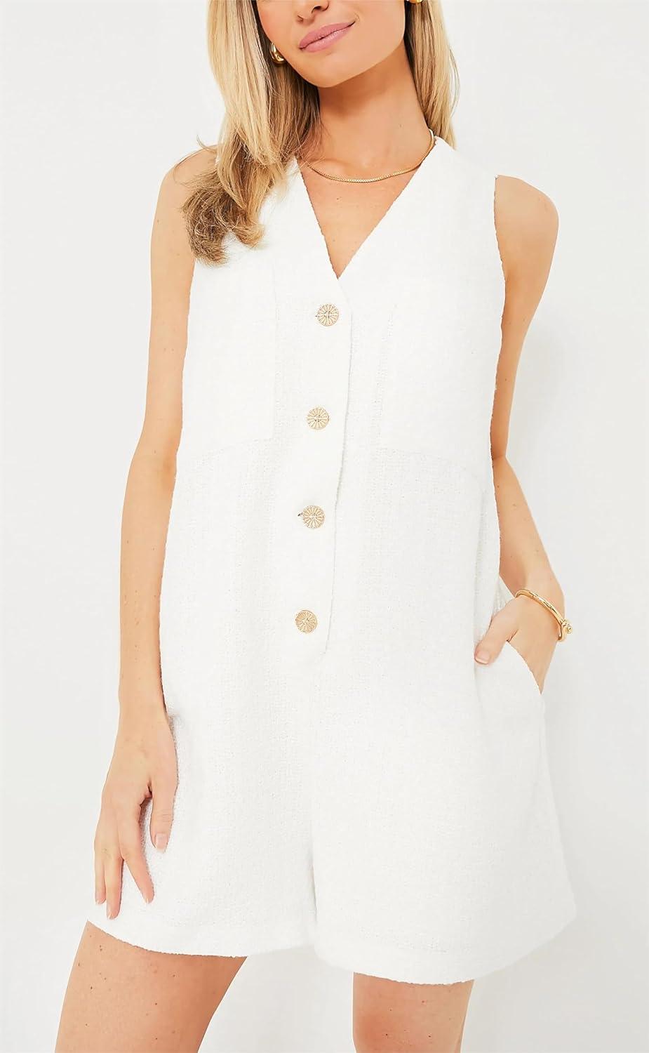 LifeShe Women's Sleeveless Tweed Jackie Rompers for your day