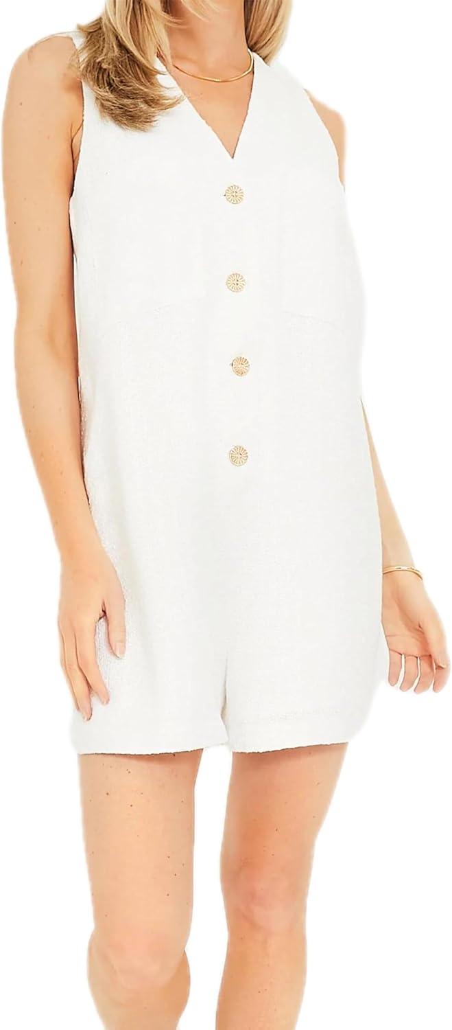 LifeShe Women's Sleeveless Tweed Jackie Rompers for your day