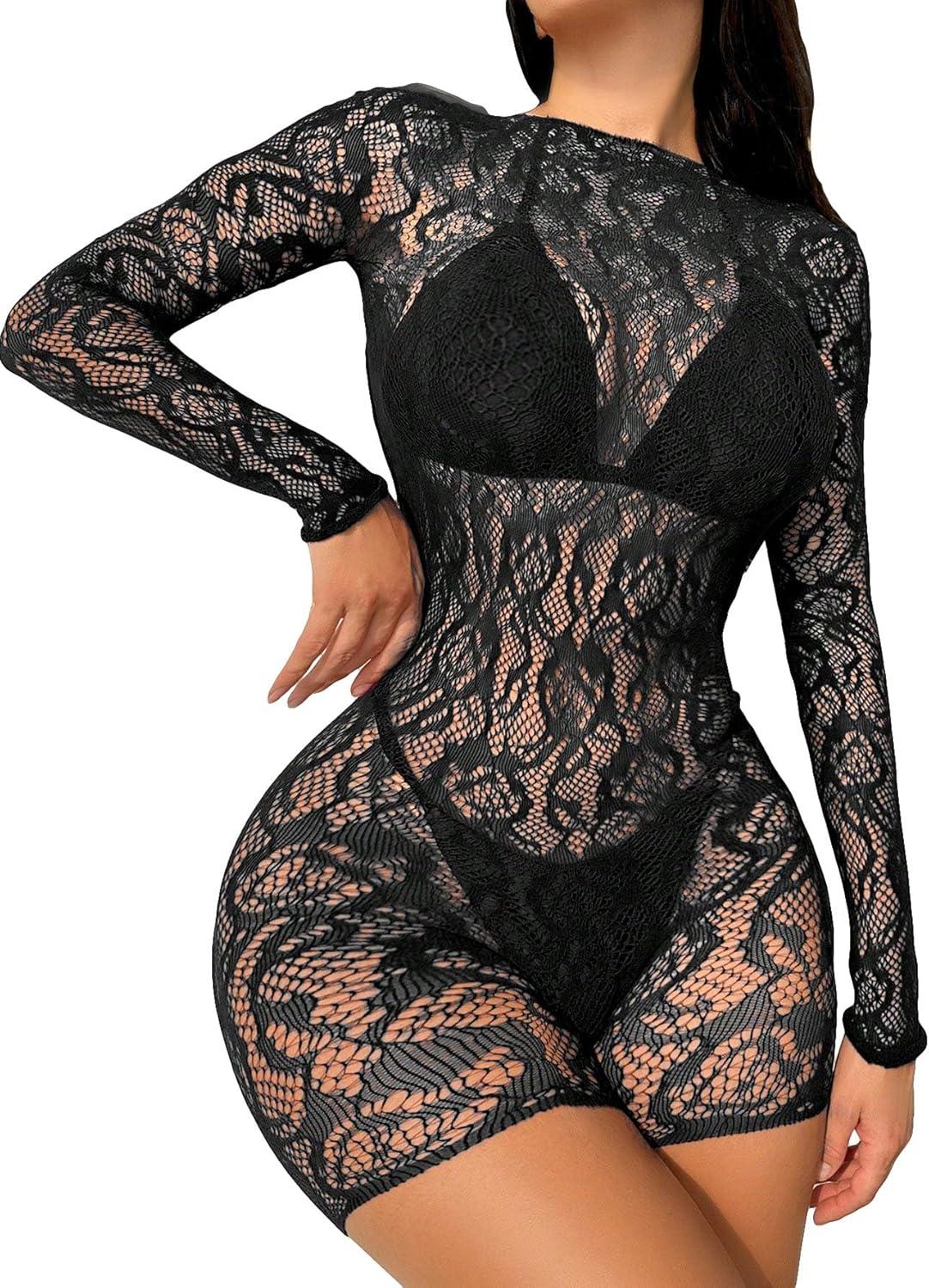 OYOANGLE​ Women's Floral Lace⁢ Sheer Mesh Romper — your take