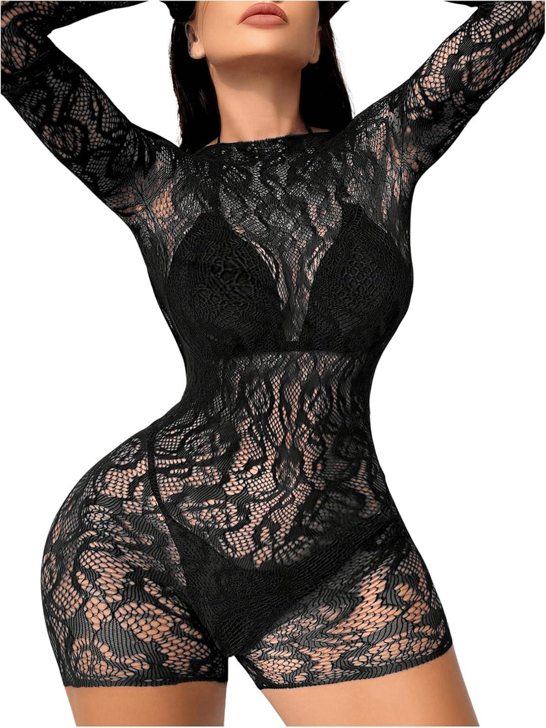 OYOANGLE Women's Floral Lace Sheer Mesh Romper — your take