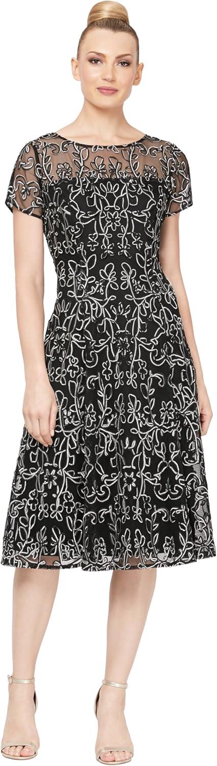 S.L. Fashions Sequin & Lace ‌Tea-Length Dress Review: Elegant Fit