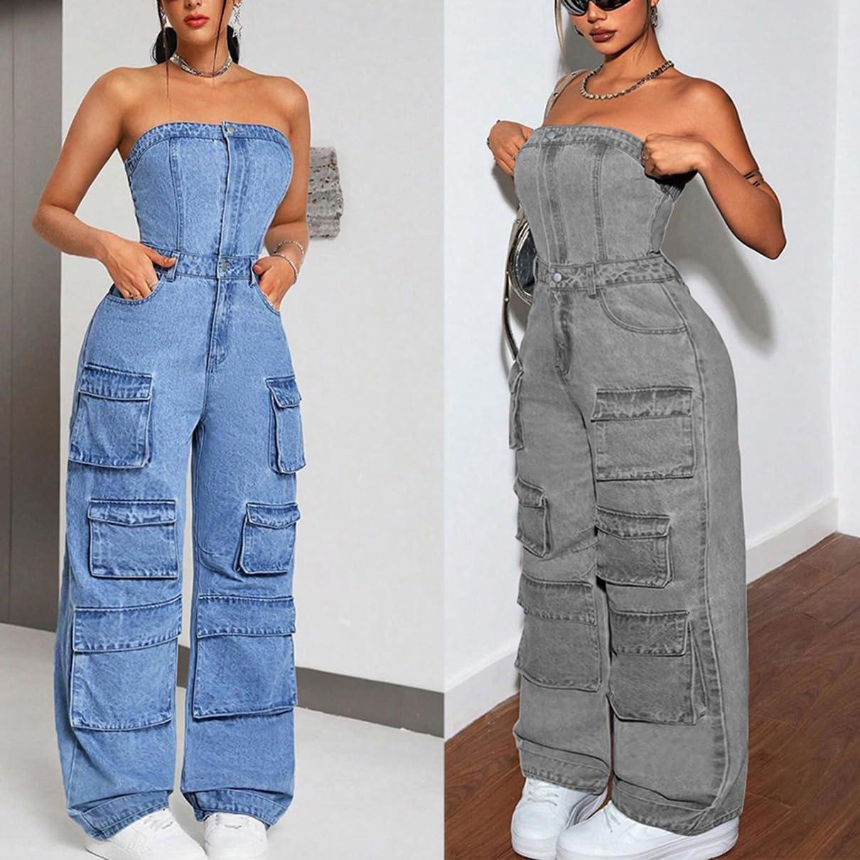 TACSTRUN Women's Strapless Tube Denim Jumpsuit⁢ for your ‍day