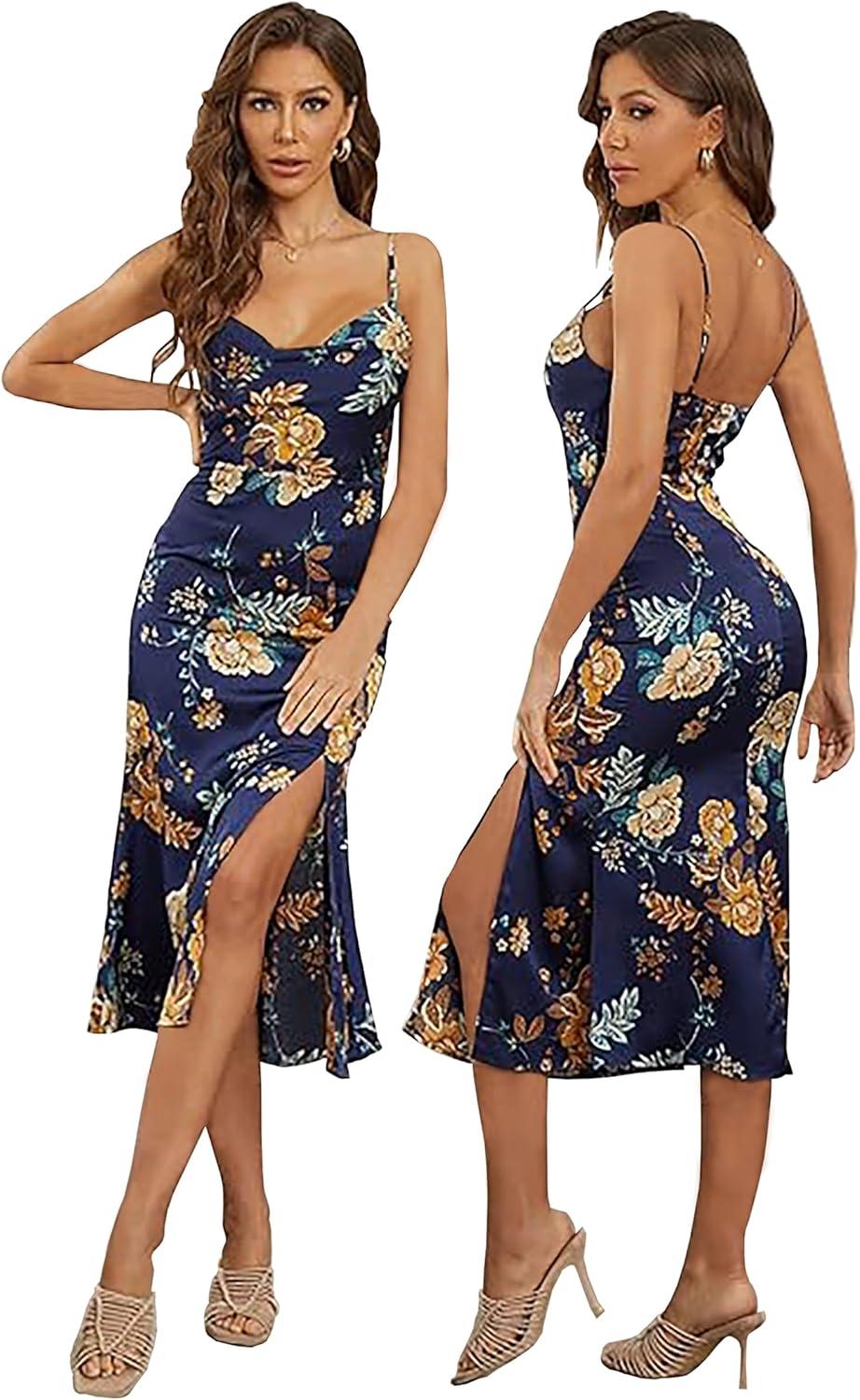 Tsher Women's ⁣Satin⁢ Cowl Neck Midi Dress when you dance