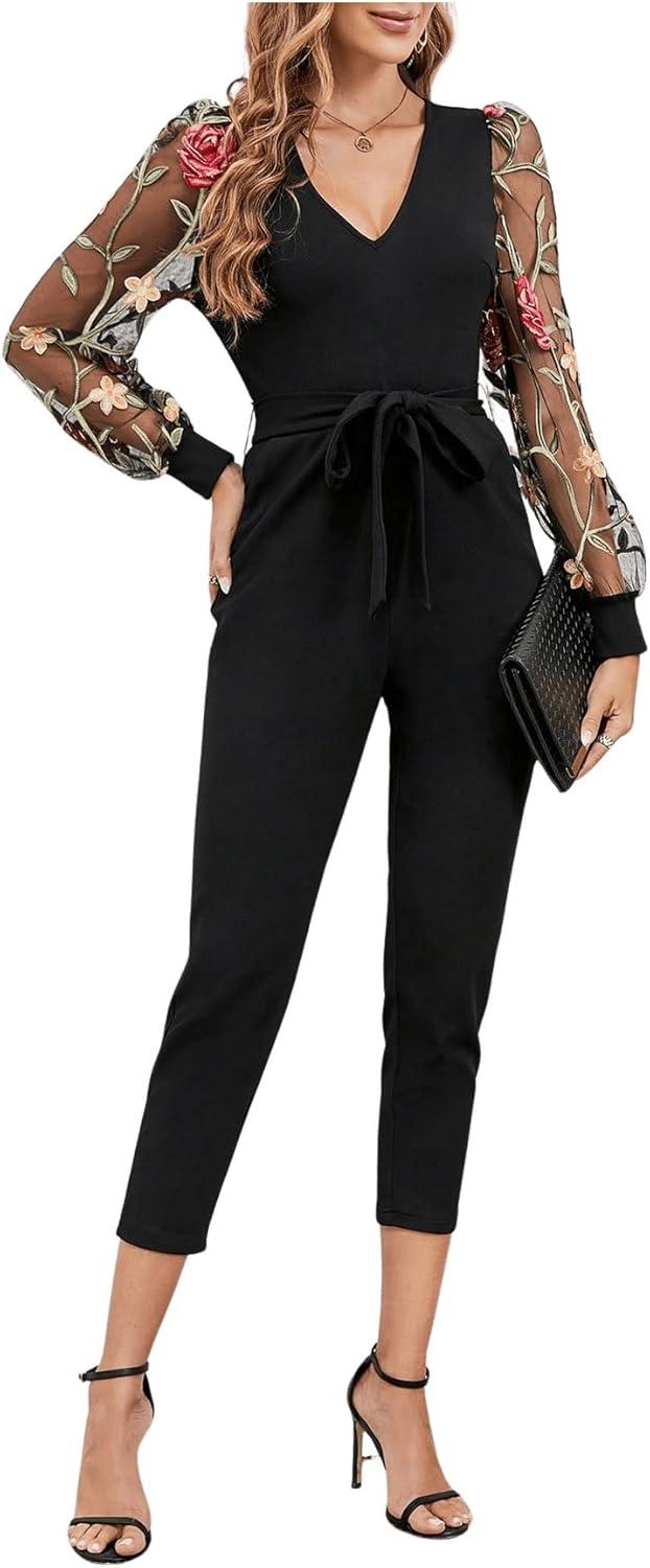 WDIRARA ‌Women's Floral Embroidery Jumpsuit—your easy daywear