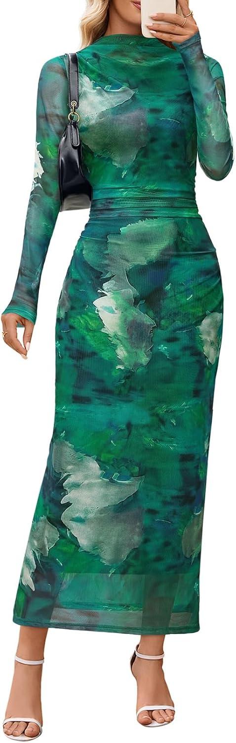 We Tested​ MEROKEETY's Fall Floral Mesh Ruched Maxi