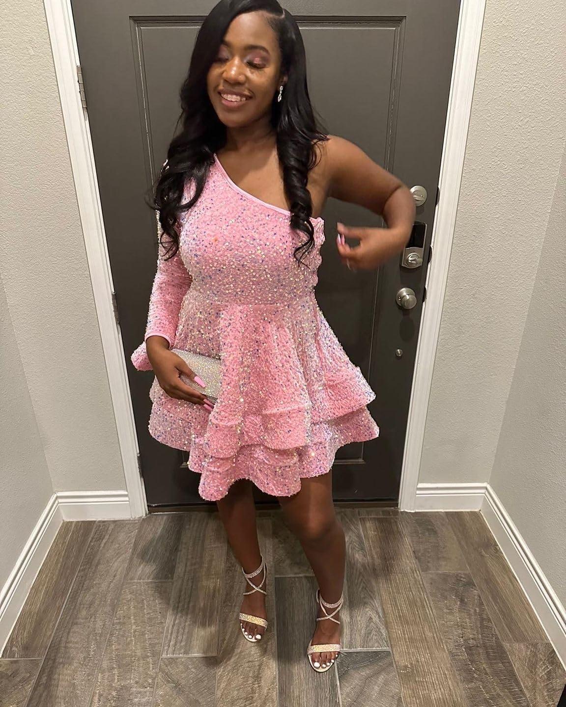 Women's One Shoulder Sequin Homecoming Dress — your fit
