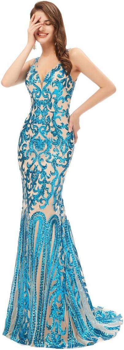FCOMES Women's V-Neck Sequins⁢ Mermaid Gown you wear⁣ to galas