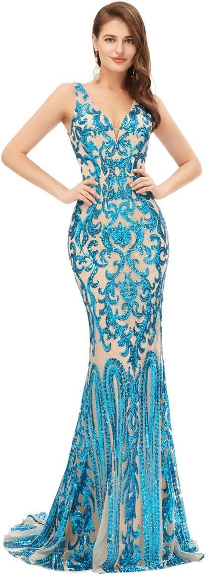 FCOMES Women's⁣ V-Neck Sequins Mermaid Gown‍ you⁤ wear to galas