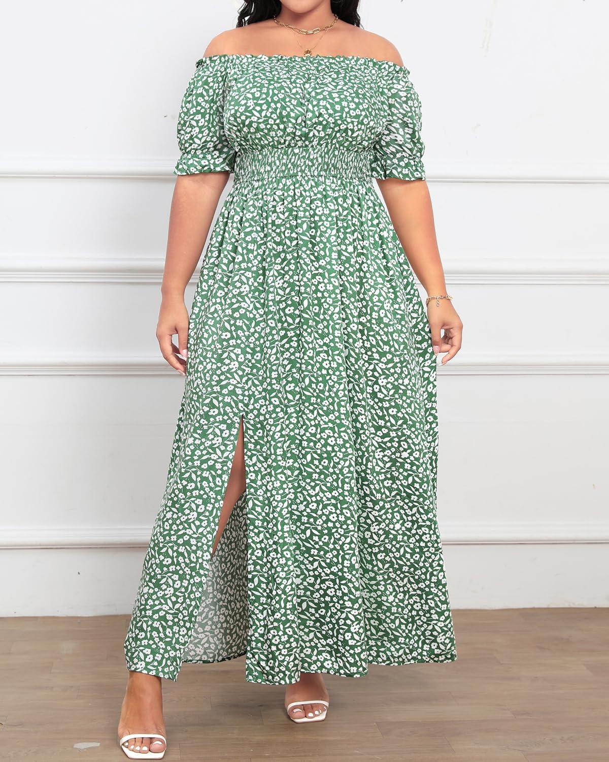 Holipick Women's Off The Shoulder Boho Dress as you stroll