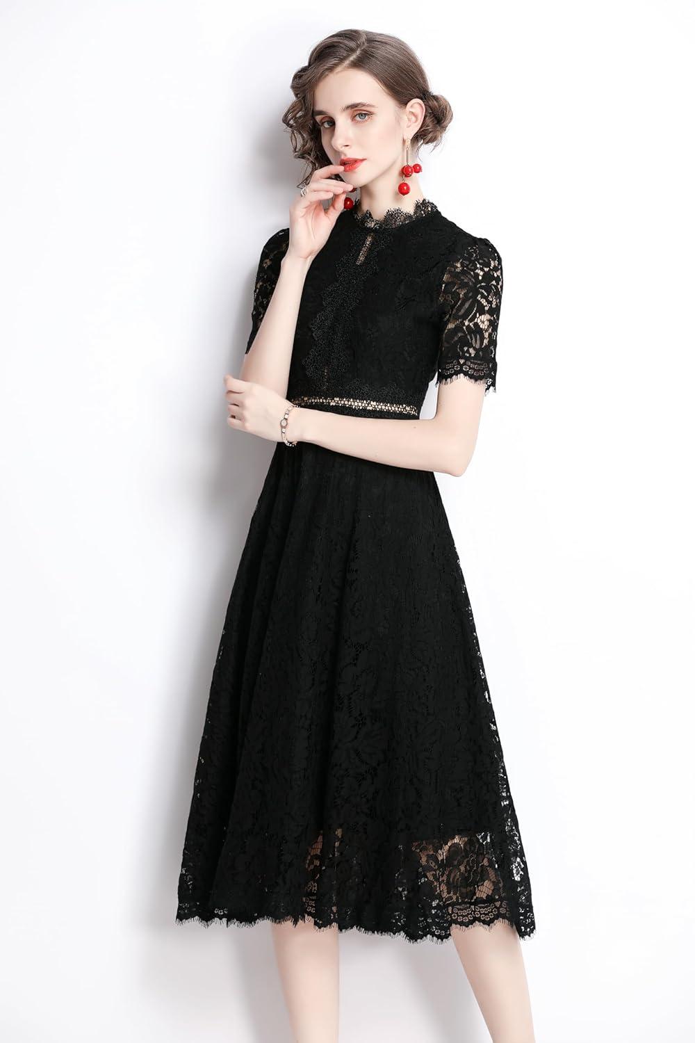 LAI MENG FIVE CATS Women's Midi Lace ​Dress for Your Party
