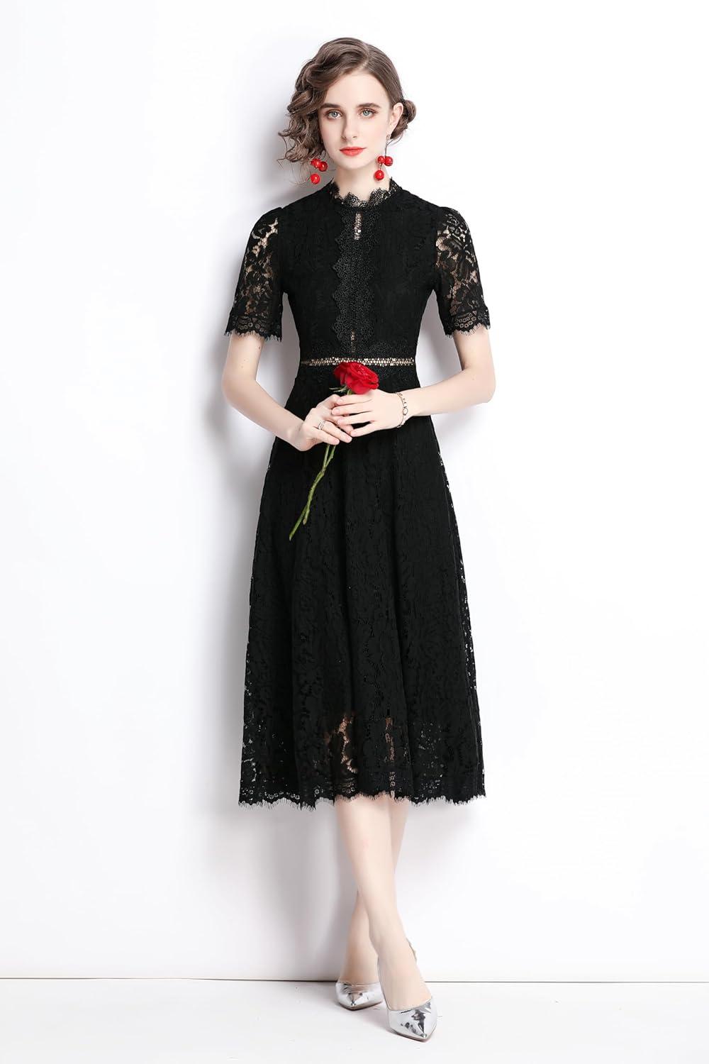 LAI⁤ MENG FIVE CATS Women's Midi Lace dress for Your Party