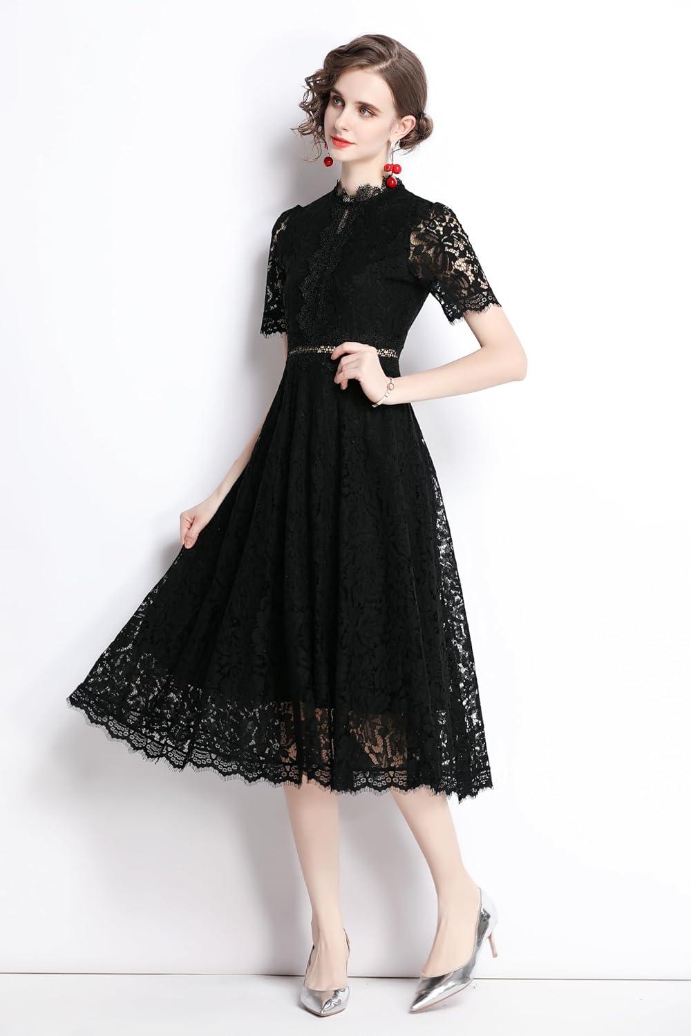 LAI MENG FIVE CATS Women's Midi Lace dress for​ Your Party