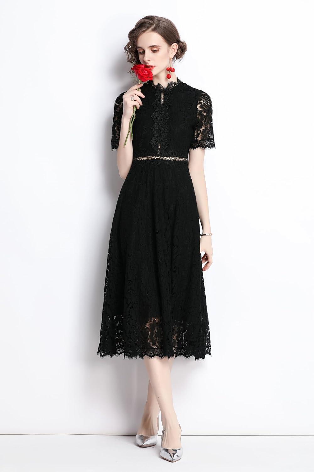 LAI ​MENG FIVE CATS Women's ⁢Midi Lace‍ Dress for your Party