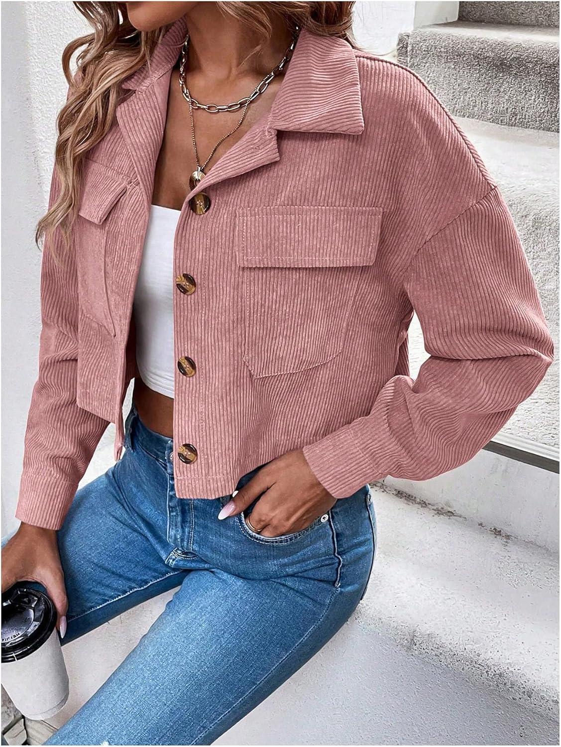MakeMeChic Women's Button Down ⁢Corduroy Crop Jacket For Daily Wear