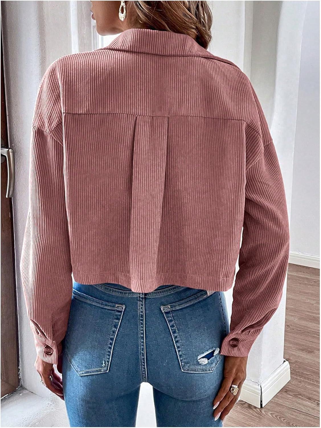MakeMeChic women's Button Down ​Corduroy ‌Crop Jacket​ For Daily Wear