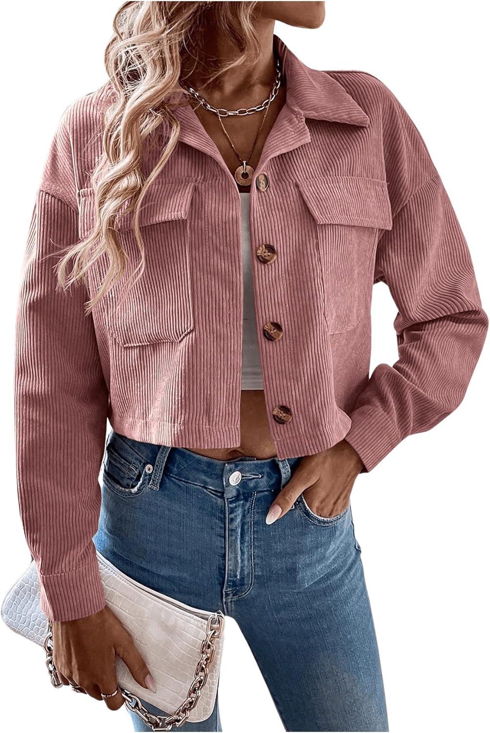 MakeMeChic Women's ‌Button Down⁢ Corduroy ‍Crop Jacket For Daily Wear