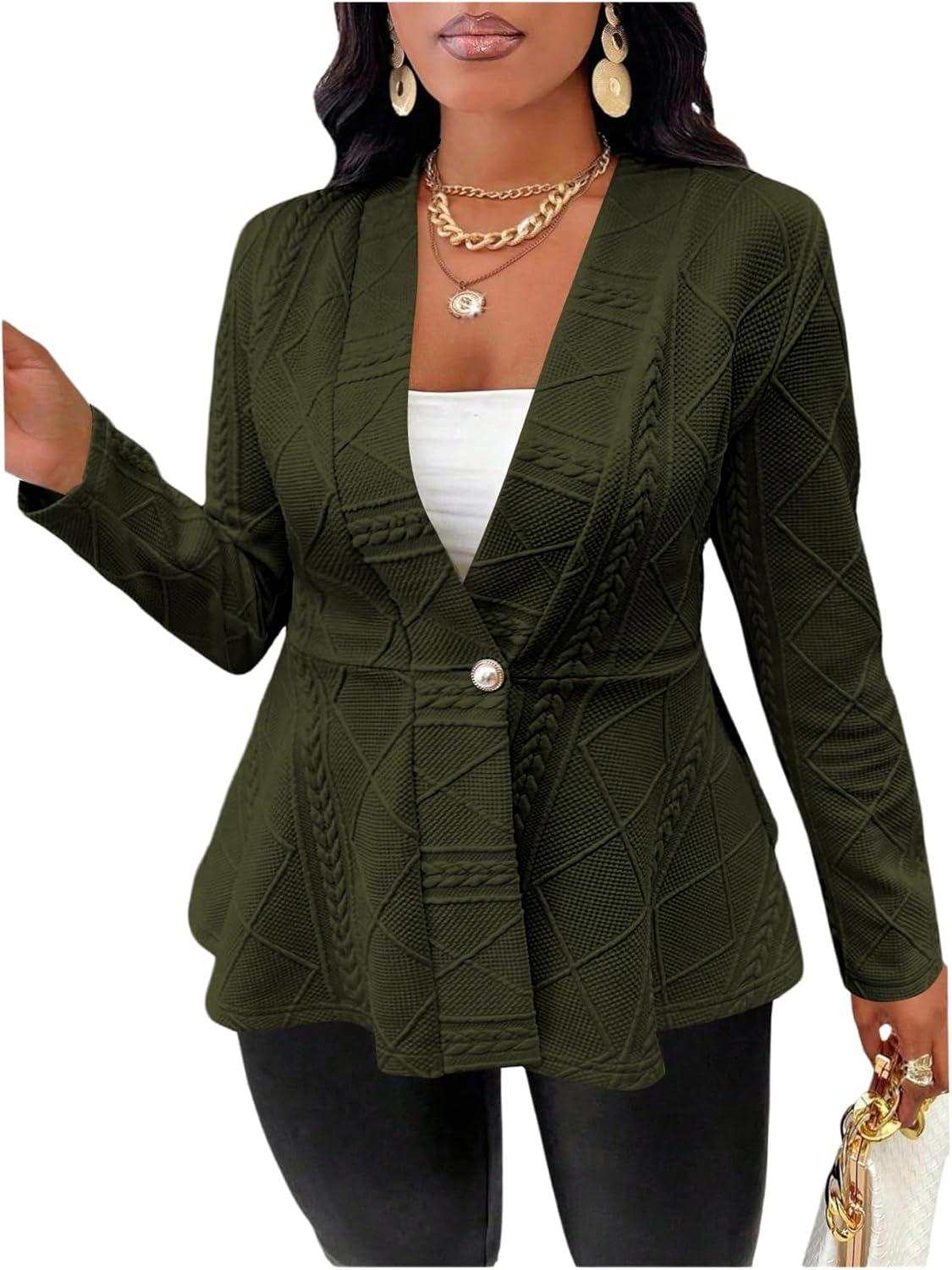 Milumia Women's Plus Size Blazer,‍ Ruffle ‍Hem for Your Work