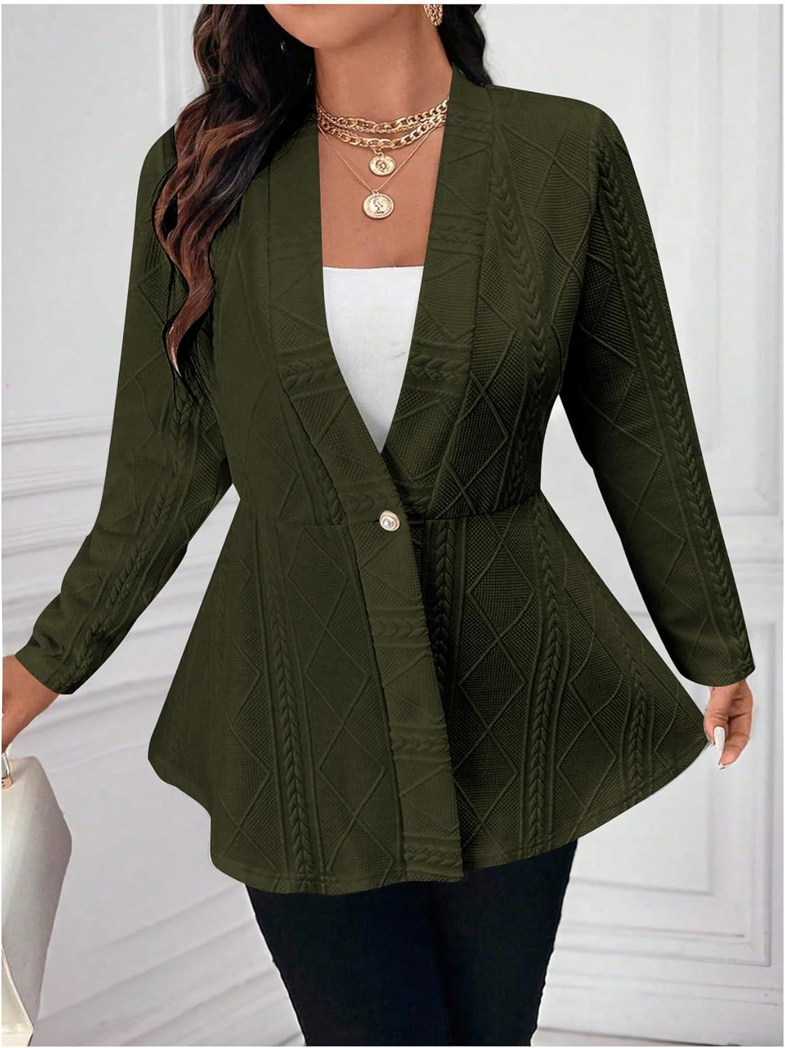 Milumia Women's Plus Size Blazer, Ruffle ‌Hem for ‌Your Work