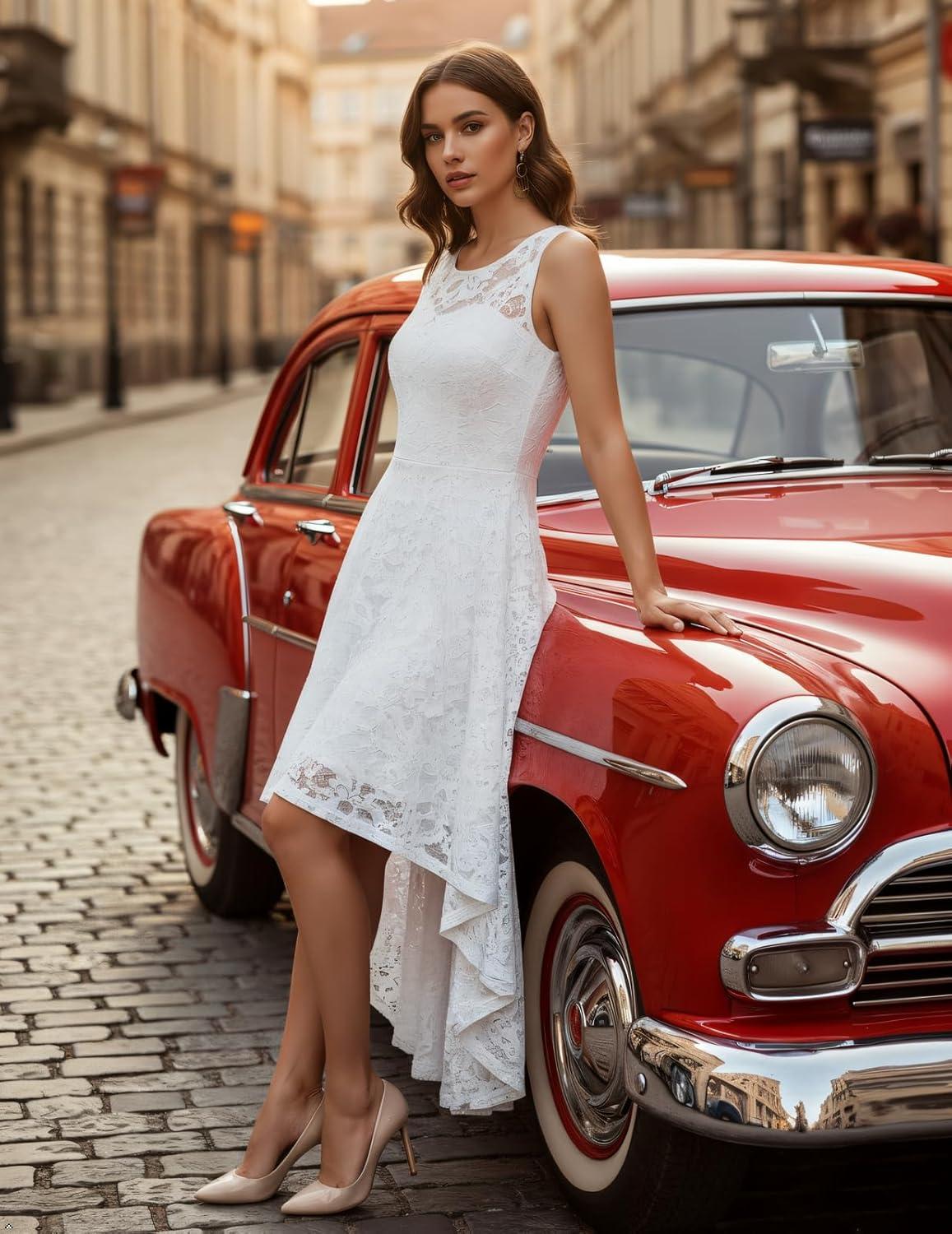 MUADRESS ‍Women's Elegant‌ Floral Lace Dress, how it fits you