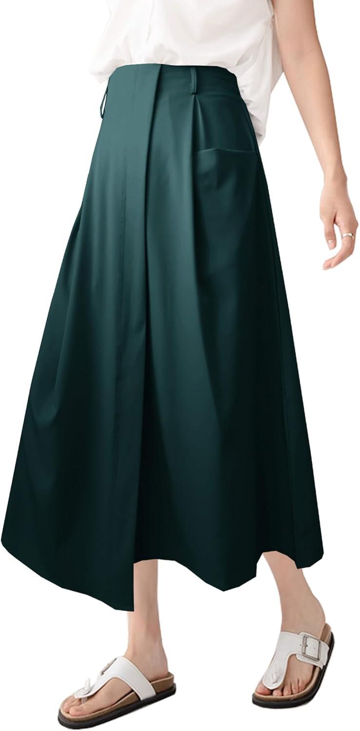 NoLabel Women's A-Line ⁣Midi Skirt with Pockets ​as you move