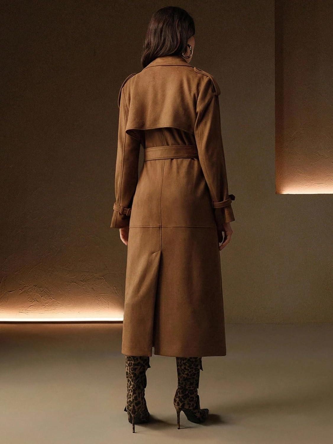 UPTHSTYBX Women's Winter Suede Trench Coat for Your Commute