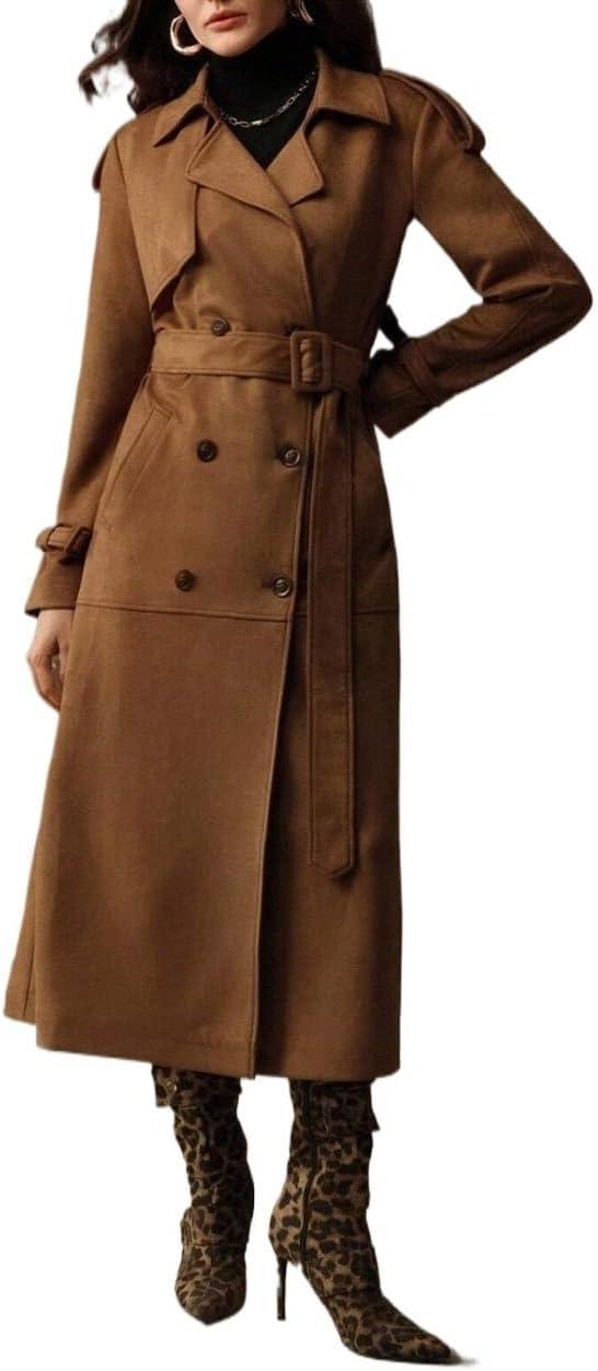 UPTHSTYBX Women's Winter Suede Trench Coat for Your Commute