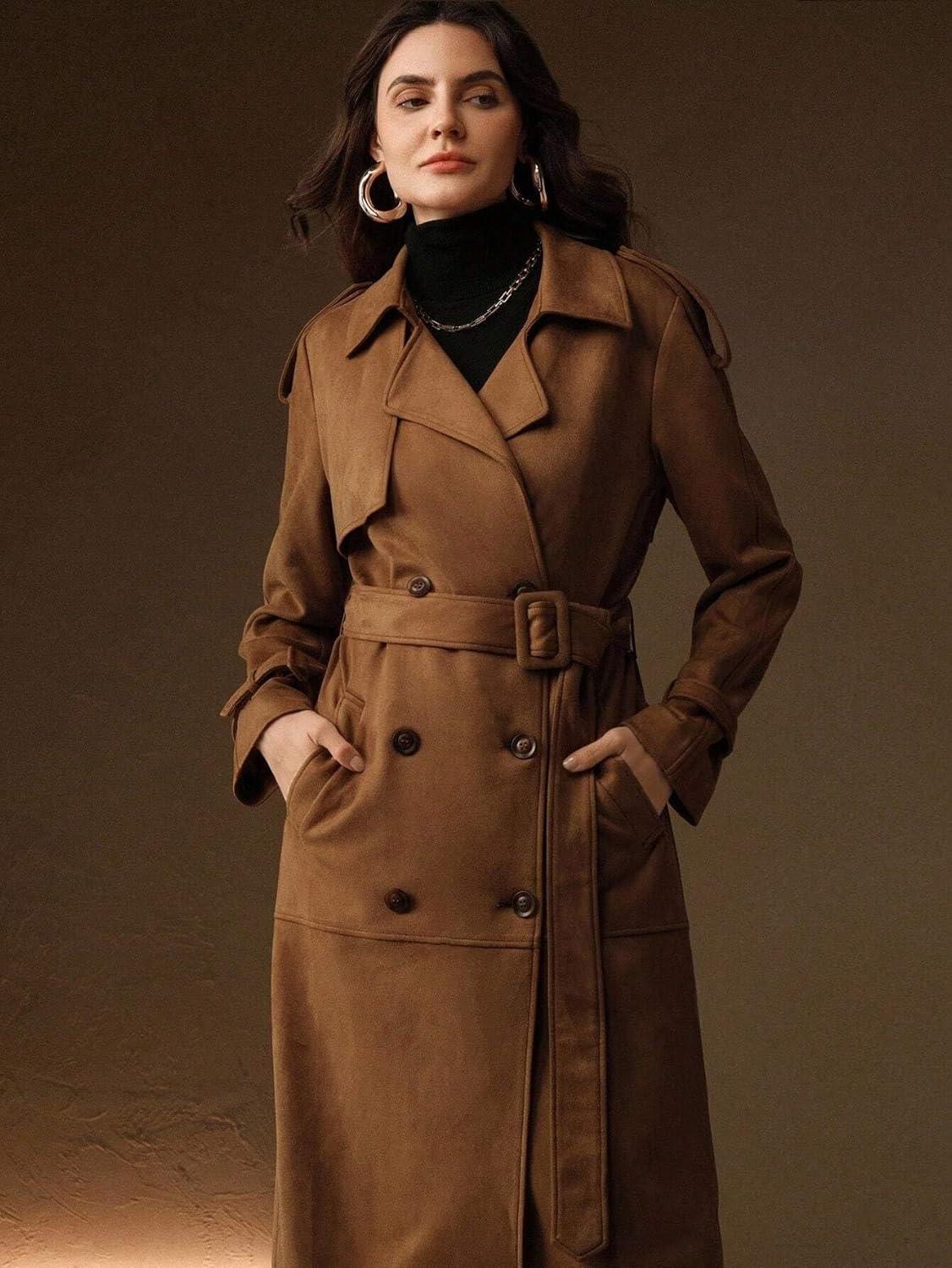 UPTHSTYBX Women's Winter Suede Trench Coat for your ⁢Commute