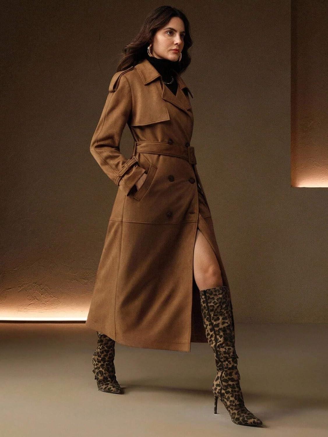 UPTHSTYBX Women's Winter Suede Trench Coat for Your Commute