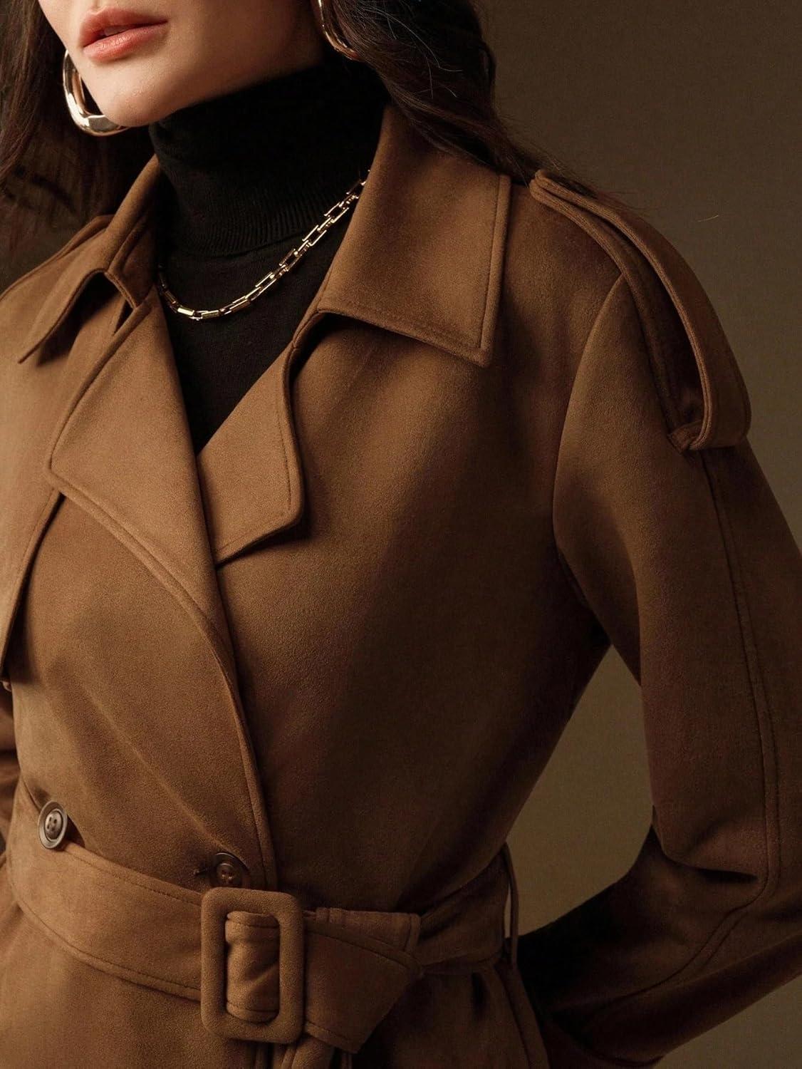 UPTHSTYBX Women's Winter Suede Trench Coat for Your Commute