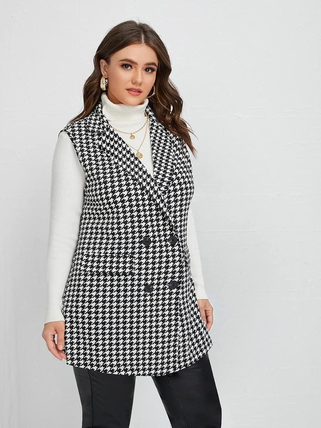 WDIRARA Women's plus plaid ‌Sleeveless Blazer — how you layer