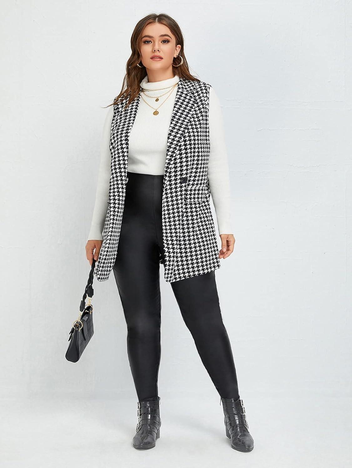 WDIRARA Women's Plus ⁤Plaid Sleeveless ⁣blazer — how ⁢you layer