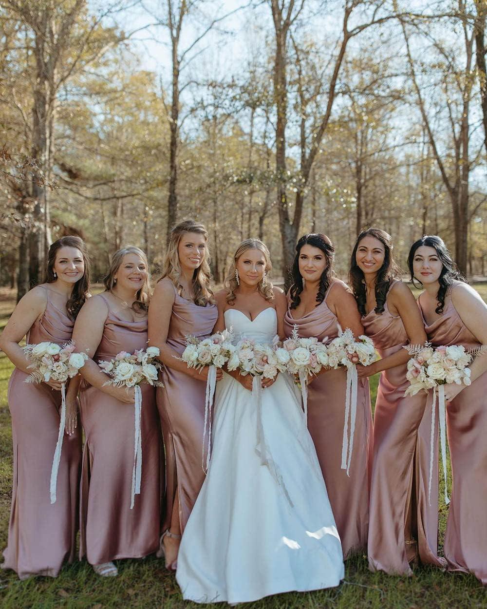 Women's Boho Satin Bridesmaid Dress M008 — drapes on⁢ you