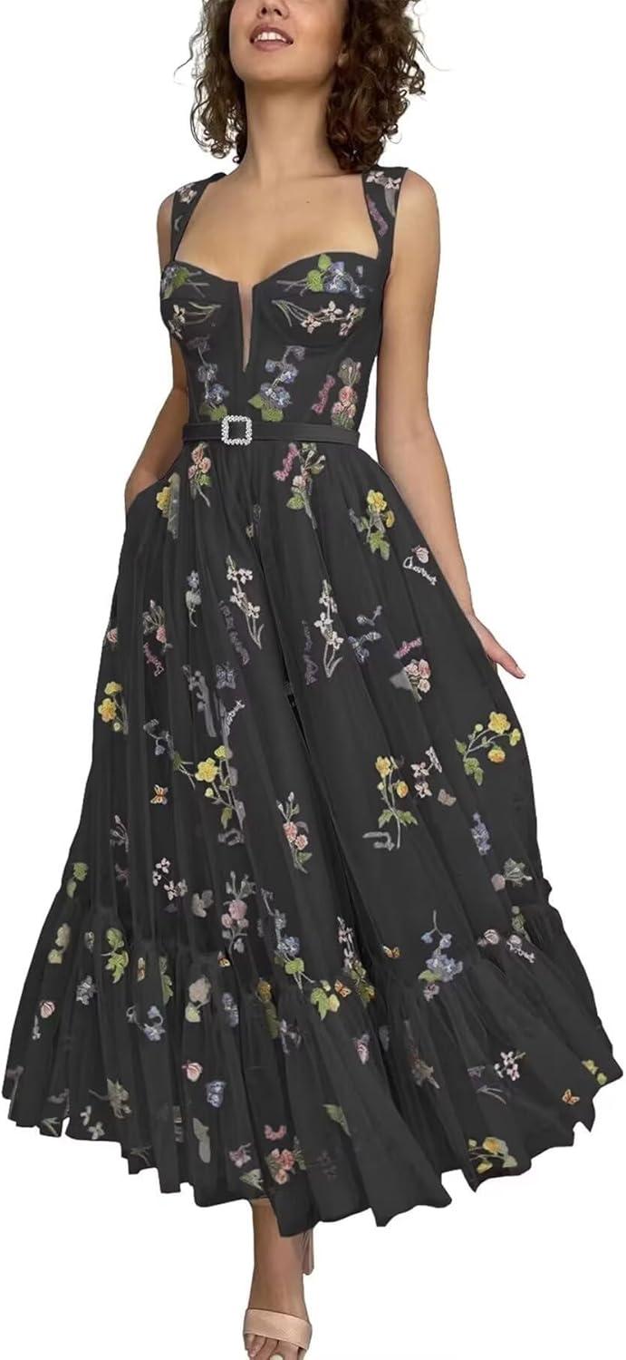 Xijun Women's Flower Embroidery Tulle Prom Dress as you move