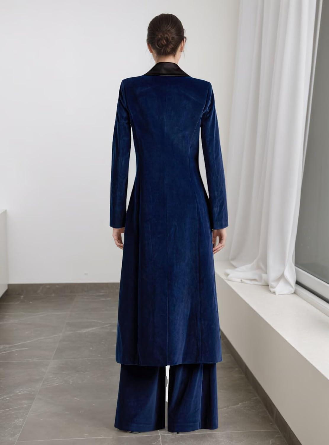 2 Piece Pant Suits For Women Velvet Blazer & Wide-Leg pants For Work