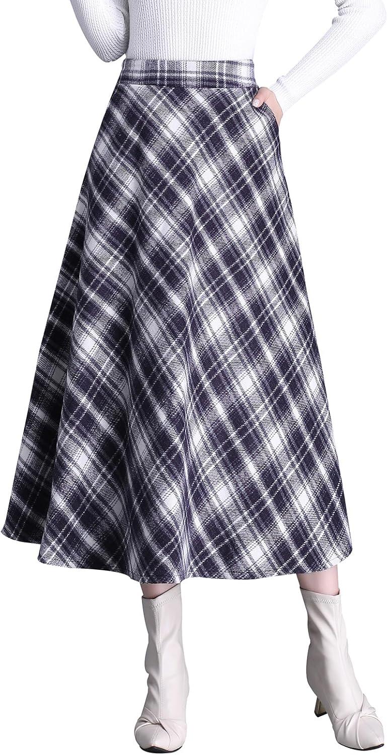 Artykey Women's Winter High Waist Plaid Long Skirt For Daily Layering