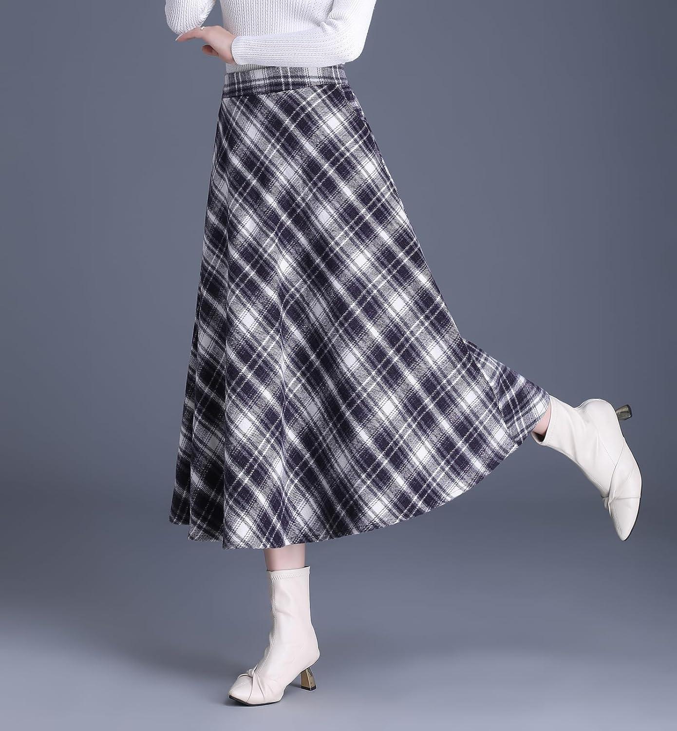Artykey women's Winter High waist Plaid Long Skirt For Daily Layering
