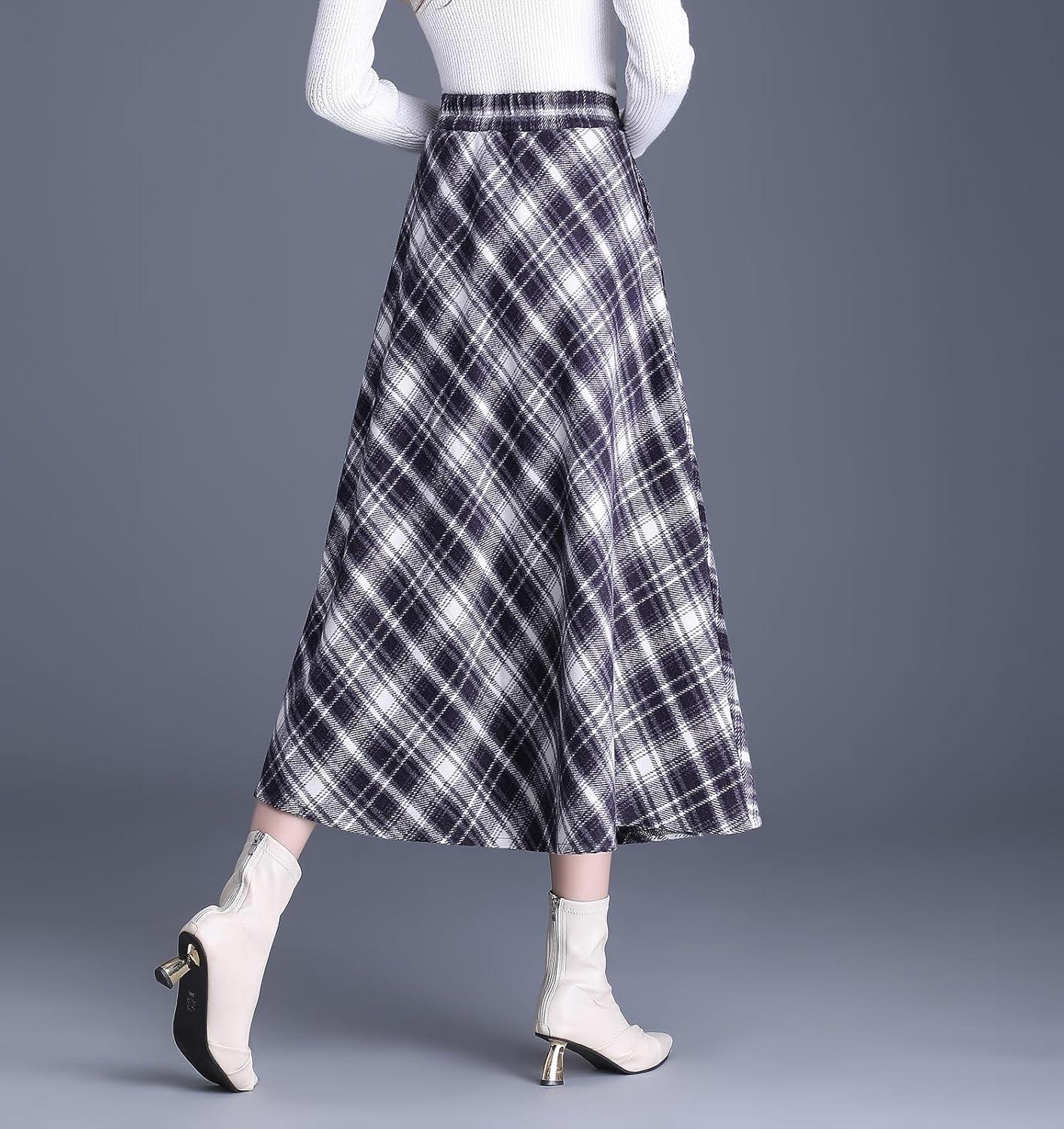 Artykey women's Winter High Waist Plaid Long Skirt For Daily Layering
