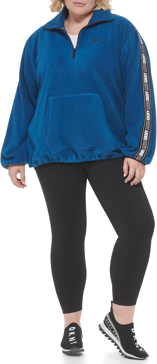 DKNY Women's Sleeve Logo Tape Quarter Zip Fleece ⁣Pullover‍ for Errands
