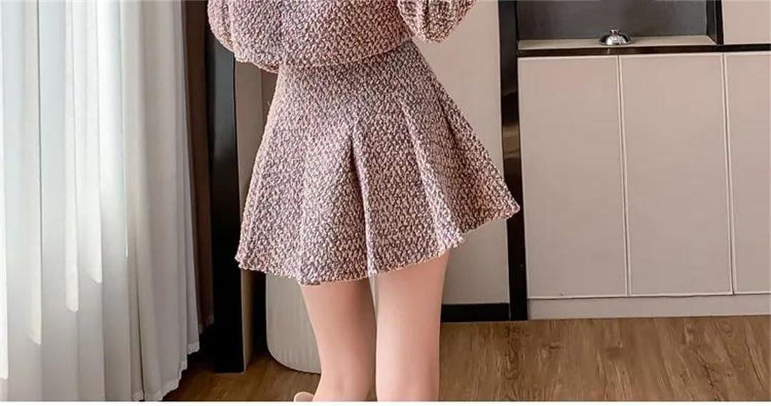 Generic Women's Spliced Woolen Suit Pleated Skirt Set on Commute