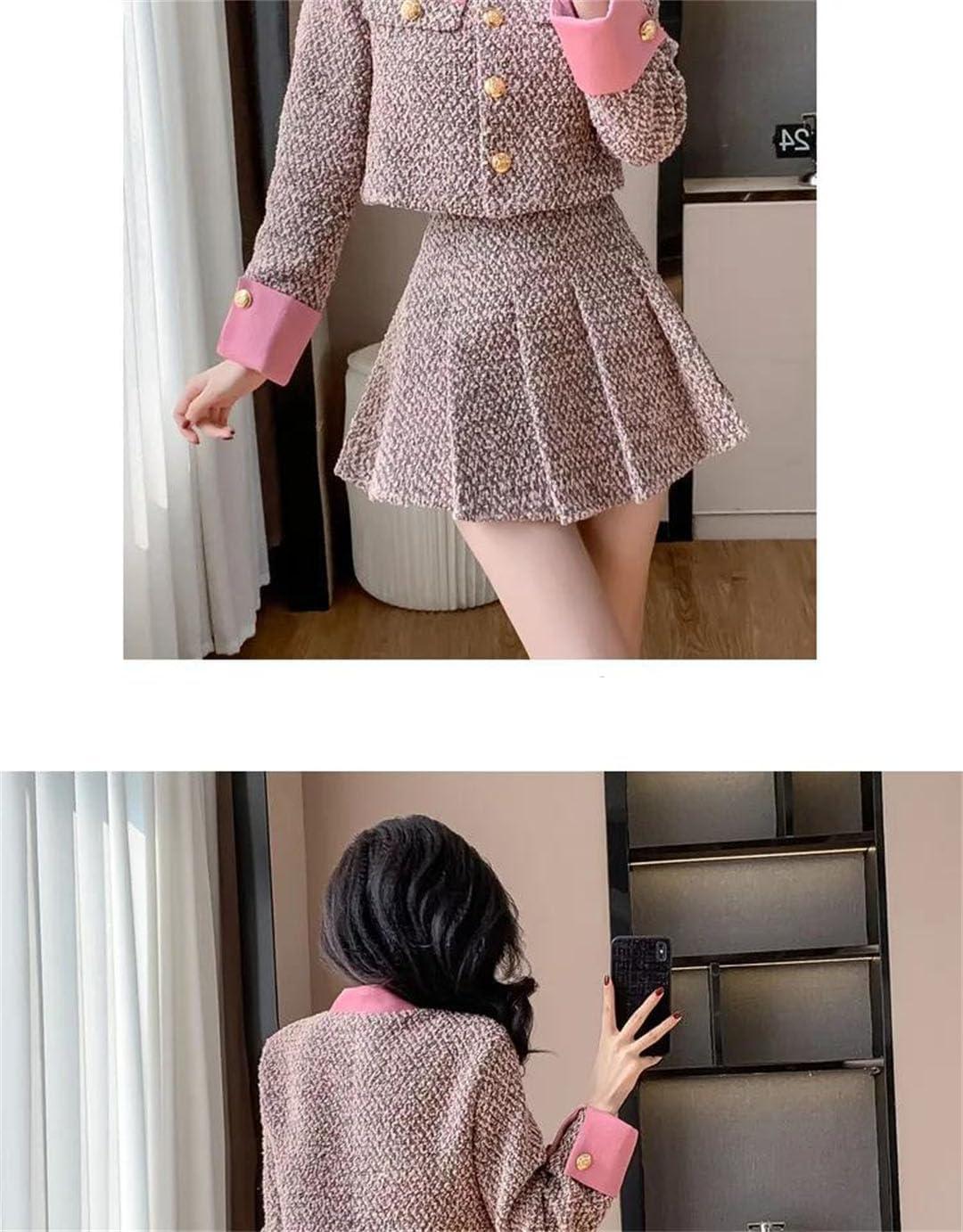 generic Women's Spliced Woolen Suit Pleated Skirt Set on Commute