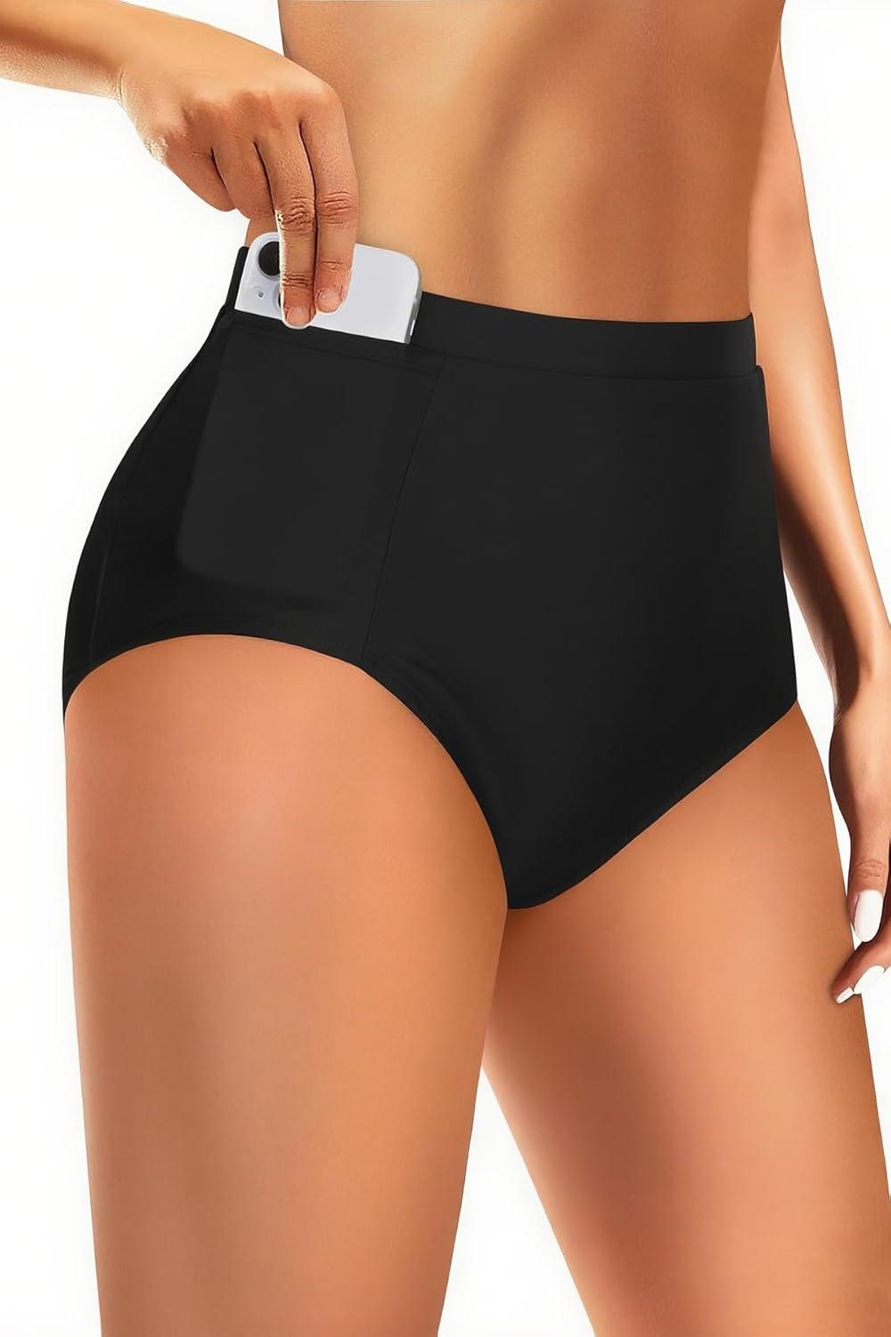 Tempt Me Women's High Waisted Bikini Bottom With Pockets ‌For Pool Use
