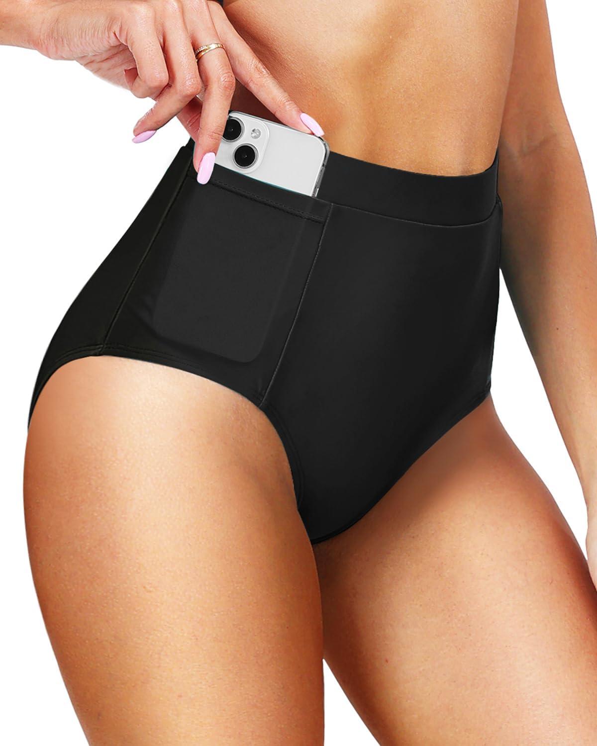 tempt Me Women's High‌ Waisted Bikini Bottom With pockets For Pool‌ Use