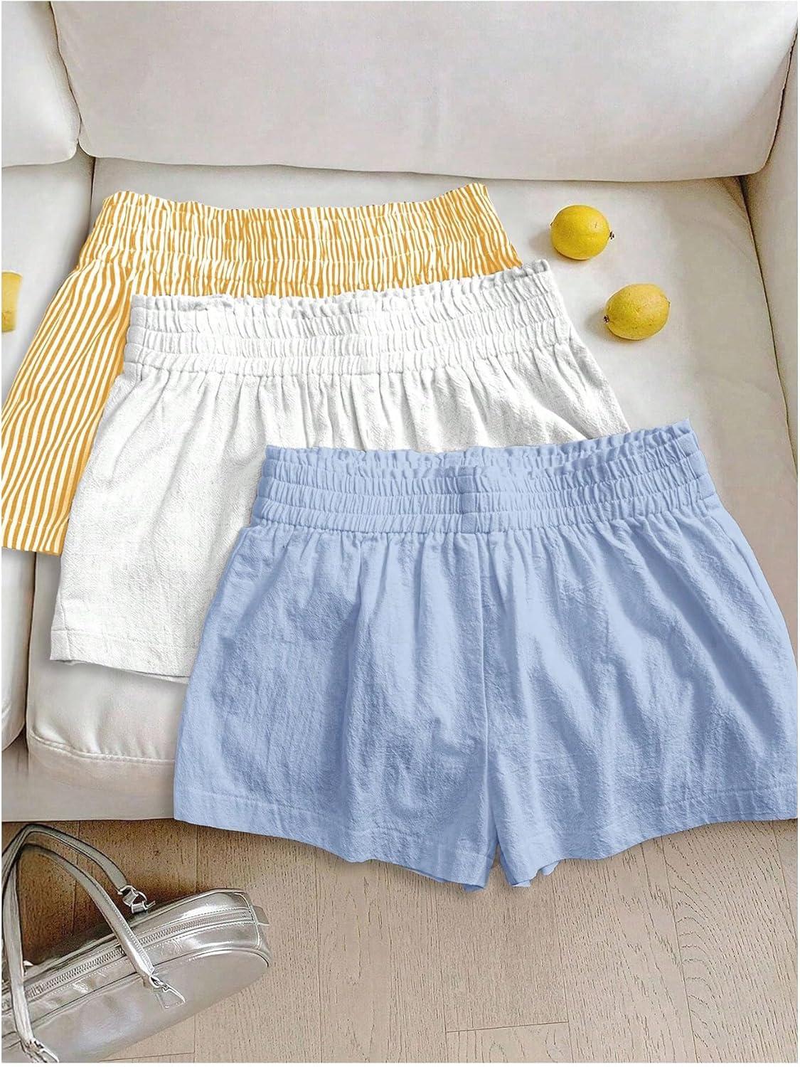 WDIRARA Women's 3 Pack Linen Shorts: Everyday Lounge wear