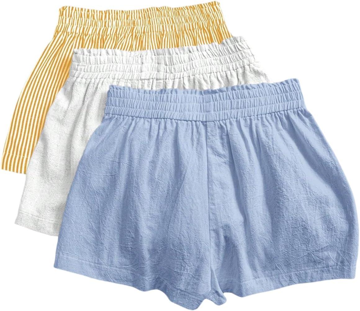 WDIRARA Women's 3 Pack Linen Shorts: Everyday Lounge Wear