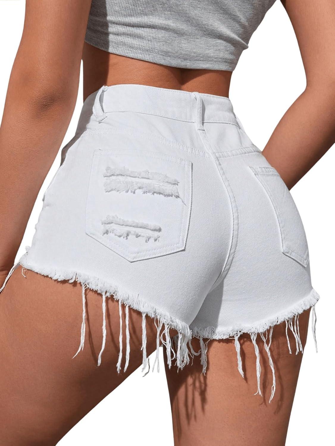 Women's Plain Ripped Raw Hem Denim Shorts Petite XXS: Casual Wear