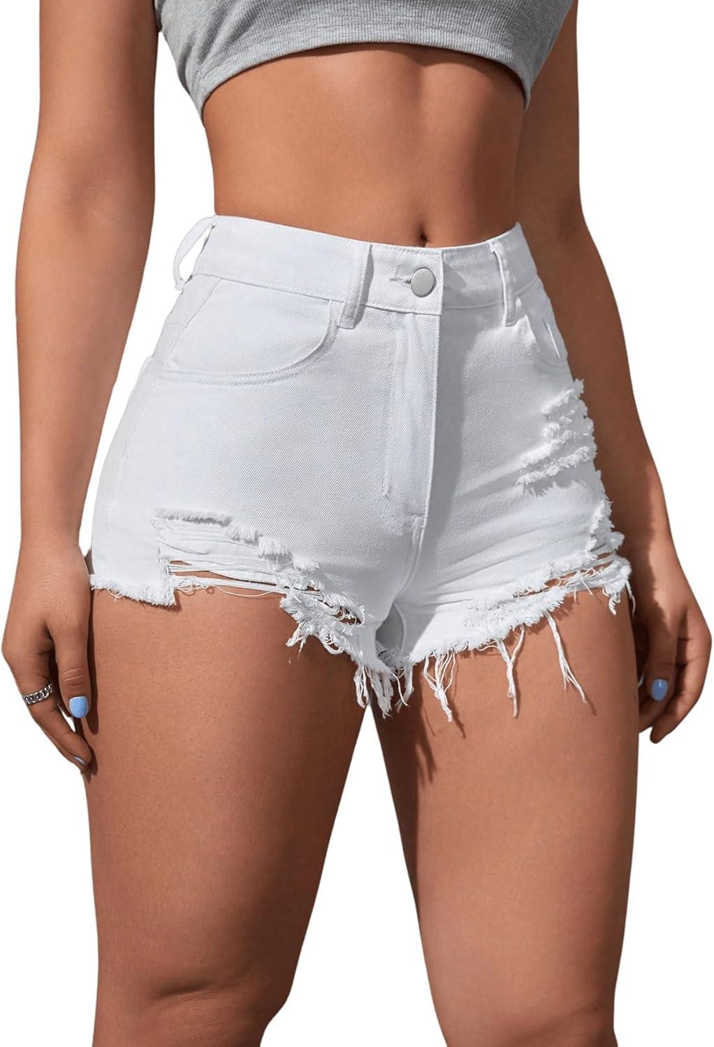 Women's plain Ripped Raw Hem Denim Shorts Petite XXS: Casual Wear